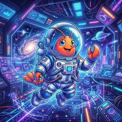 宇宙船のコックピットにいる OpenClaw のロブスター宇宙飛行士