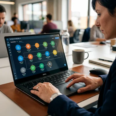 Laptop com cenário de automação visual Make