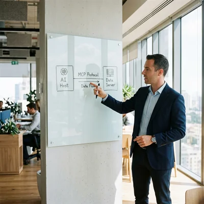 Glastafel mit Model Context Protocol-Architektur