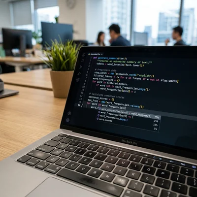 Tela de laptop com preenchimento automático de código de IA