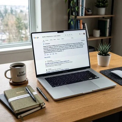 Laptop mit KI-Suchergebnissen