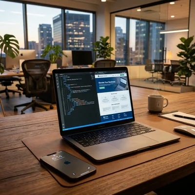 Code HTML et structure de page de site web sur un écran d'ordinateur portable