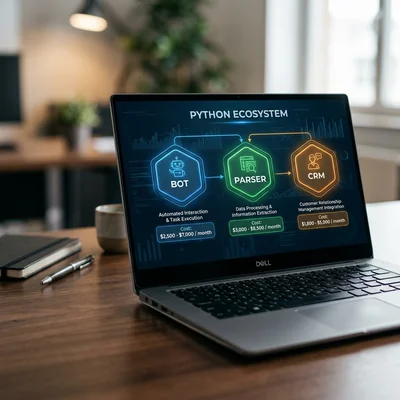 Infografía de los costos de desarrollo de Python en la pantalla de una computadora portátil