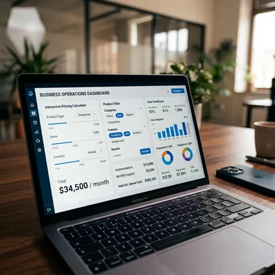 Infografía de los costos de componentes de UI interactivos en la pantalla de una computadora portátil