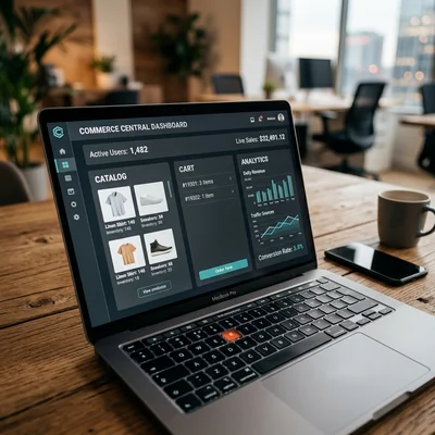 Interface do painel de controle da loja de e-commerce na tela de um laptop