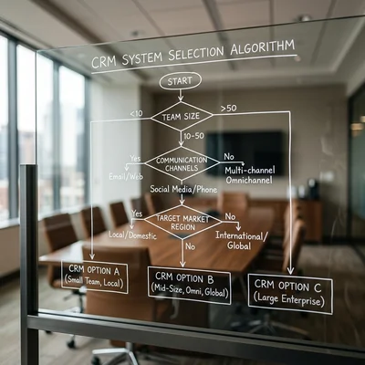 Algoritmo para escolher um sistema CRM para negócios em um quadro transparente