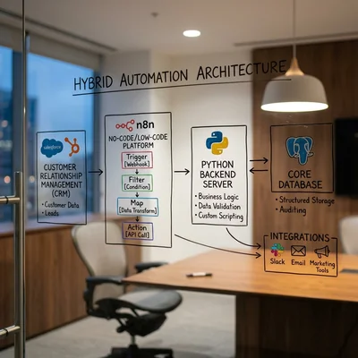 Схема гибридной архитектуры автоматизации CRM на прозрачной доске