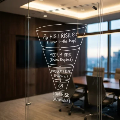 Funnel of AI risk classification on a transparent board