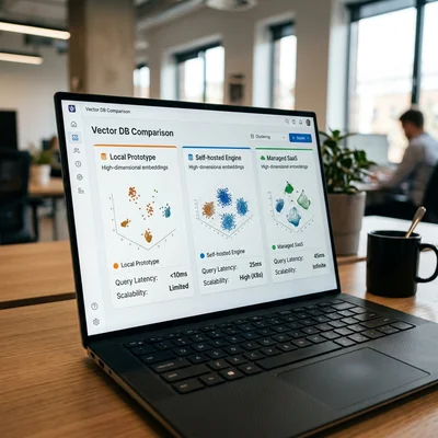 Vergleich von Vektordatenbank-Architekturen auf einem Laptop-Bildschirm