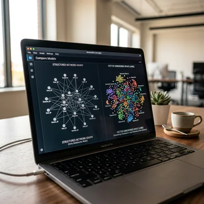 Vergleich von Graph- und Vektordatenmodellen auf einem Laptop-Bildschirm